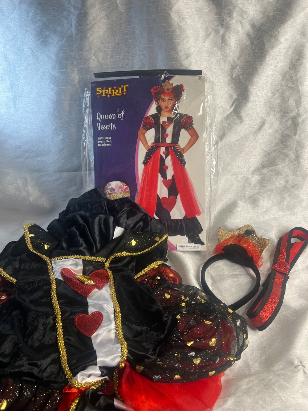 Spirit of Halloween Queen of Hearts complete Costume Outfit - Girls S small 4-6